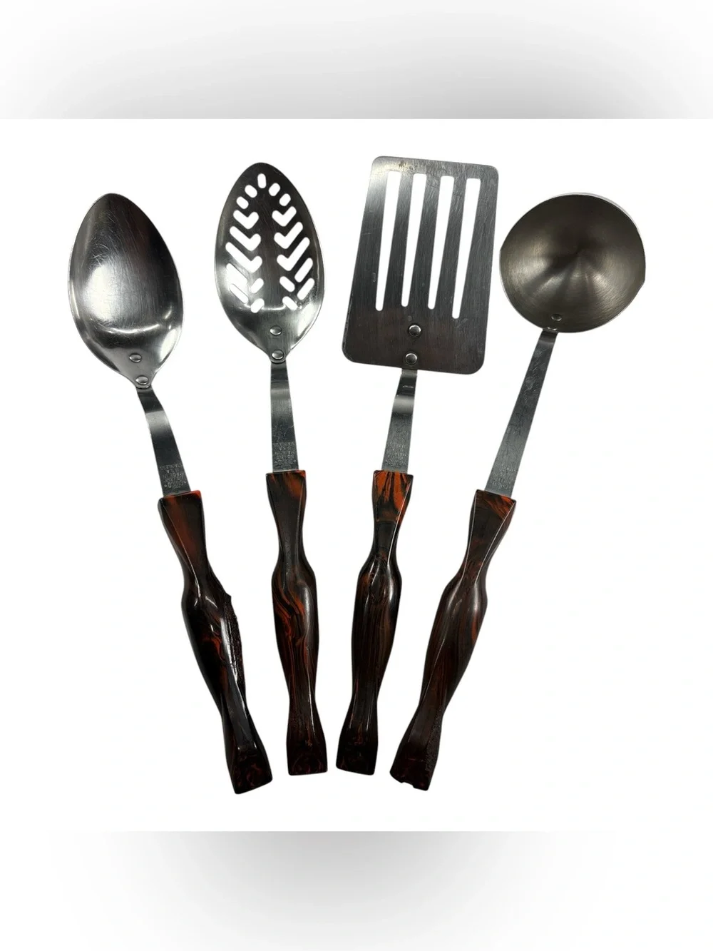CUTCO 4 Pc Utensil Set Classic Swirl Brown Vintage Spatula Slotted Spoon Ladel